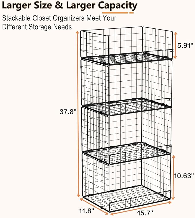 4 Tier Stackable Closet Organizers and Storage Shelves, Foldable Closet Shelf - Image 3
