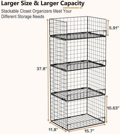 4 Tier Stackable Closet Organizers and Storage Shelves, Foldable Closet Shelf - Image 3