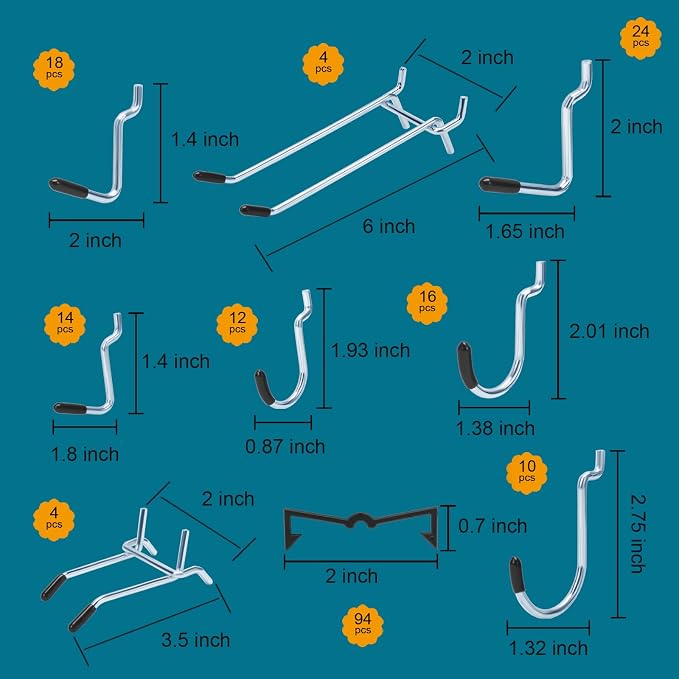 248PCS Pegboard Accessories Organizer Kit, 1/8 and 1/4 inch Pegboard Hooks - Image 3