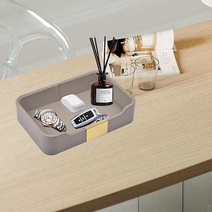 Luxury Leather Valet Tray Desktop Storage Organizer, Bedside Vanity Catchall - Image 7