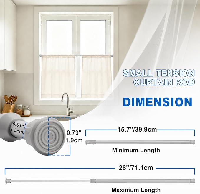 2 Pack Small Tension Curtain Rod, Short Adjustable Extendable | Spring Loaded - Image 4