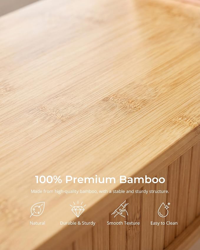 Bamboo Dual Monitor Stand with Storage, Curved Double Computer Laptop Stand - Image 5