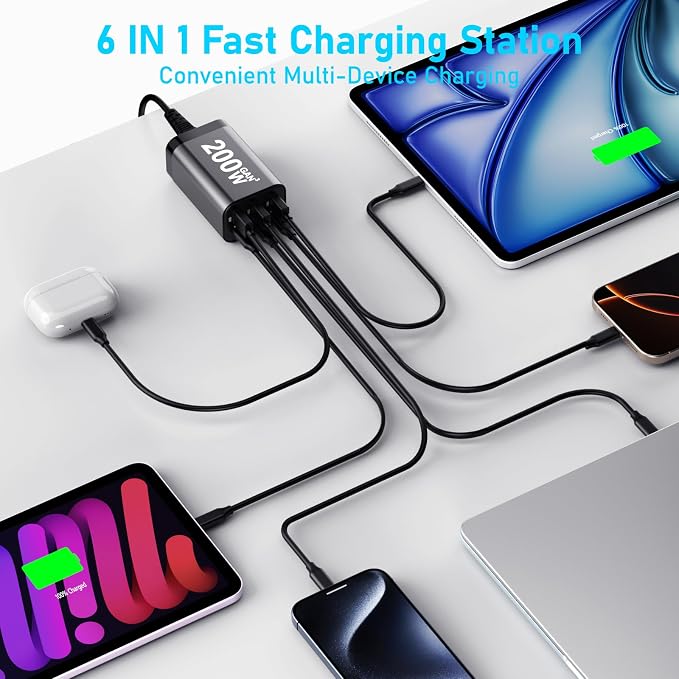 USB C Charger Block 200W Multi Port USB Fast Charging Station Hub GaN PPS PD - Image 6