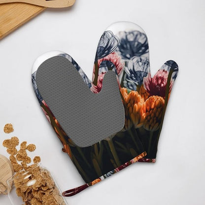 Flowers Print Oven Mitts Set of 2, Heat Resistant Silicone Oven Mittens Gloves - Image 9