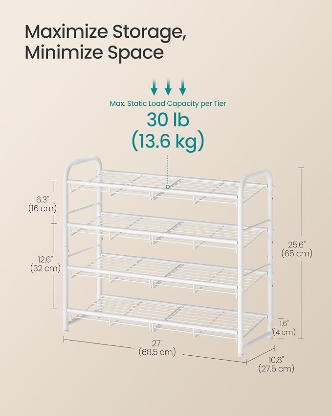 SONGMICS Stackable Shoe Rack, 4 Tier Metal Shoes Rack Storage Shelf, Holds up - Image 5