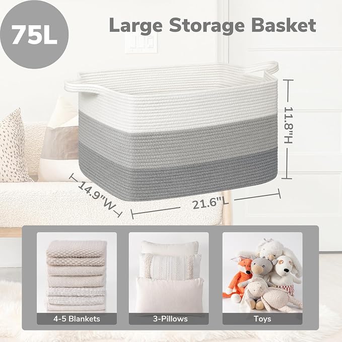 Goodpick Storage Basket, 21.6" x 14.9" x 11.8", Blanket Basket - Image 3