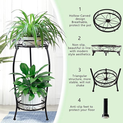 MOCORY Plant Stand Indoor Outdoor 2 Tier 25" Tall Metal Potted Holder Flower - Image 4