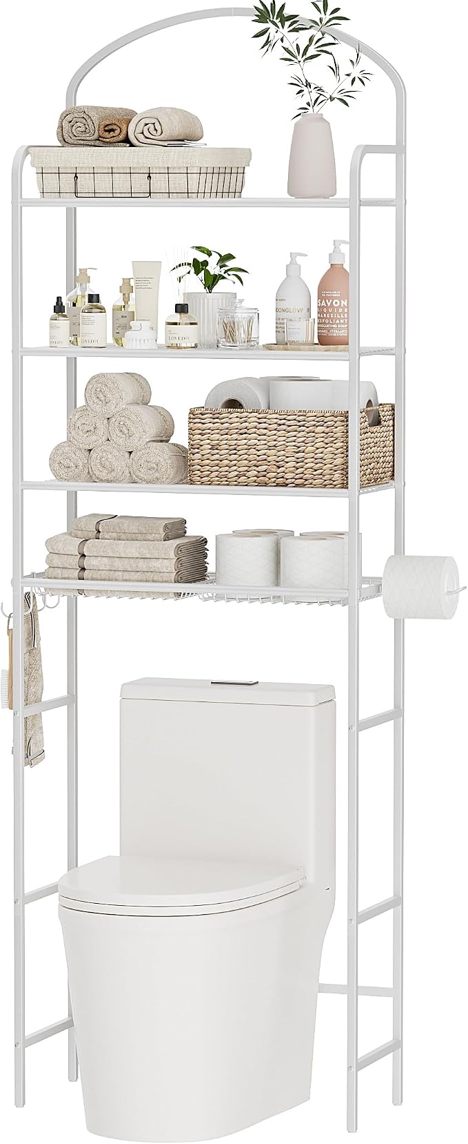 4-Tier Over The Toilet Storage, Bathroom Organizer | Space-Saving, Metal Shelf by Cerlyunzan