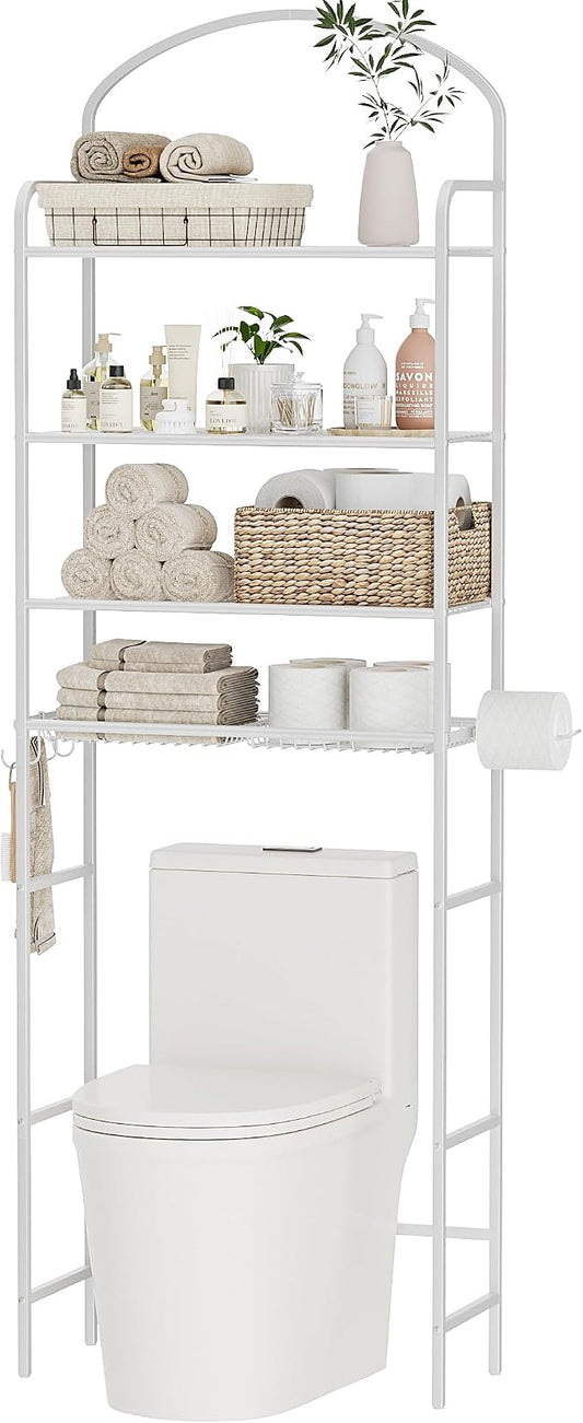 4-Tier Over The Toilet Storage, Bathroom Organizer | Space-Saving, Metal Shelf by Cerlyunzan