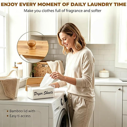 Dryer Sheet Holder with Bamboo Lid, Acrylic Laundry Clear Dryer Sheets - Image 2