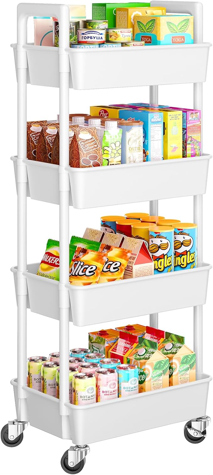 Pipishell 4 Tier Rolling Cart Organizer, Plastic Rolling Cart by Pipishell