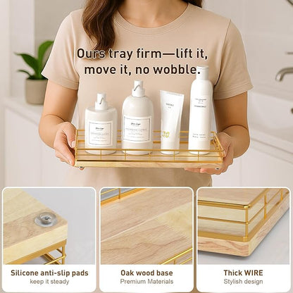 Toilet Paper Basket Organizer – Oak Wood Toilet Tank Tray - Image 5