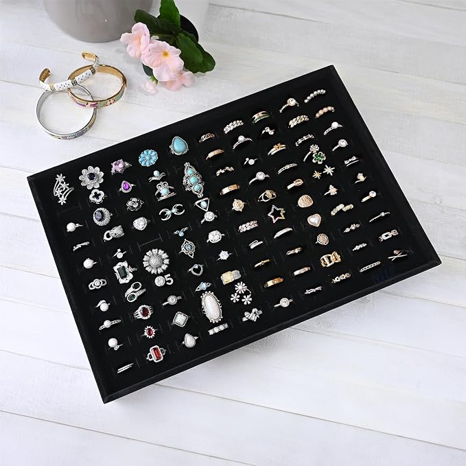 MOOCA 2 Pcs Set 100 Slots Ring Tray Display, Slotted Ring Showcase Display - Image 7