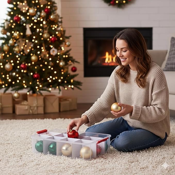Tribello 2-Layer Christmas Ornament Storage Box Plastic - Image 8