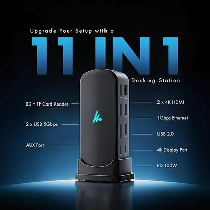 Type C 11 in 1 Wozoyo Docking Station, PD 100W, 2X4K@60Hz HDMI, 4K DisplayPort - Image 2