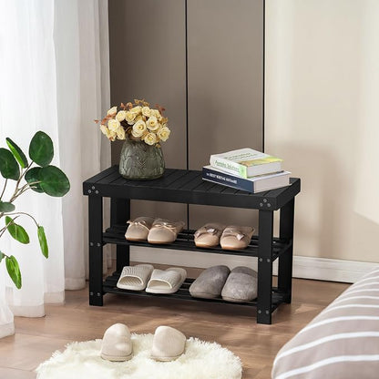 Apicizon Bamboo Shoe Rack for Entryway, 3-Tier Shoe Rack Bench for Front Door - Image 6