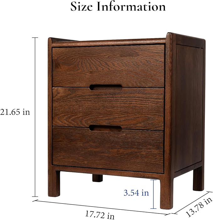 Nightstand, Solid Wood Small End Table w/3 Drawers, Modern Bedside Tables - Image 2