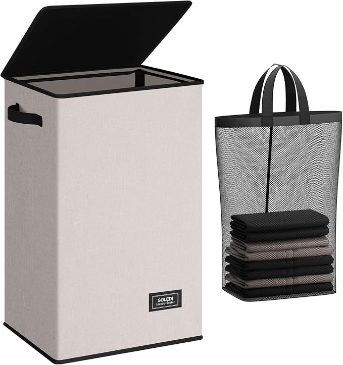 SOLEDI Laundry Hamper with Lid 90L Large & Tall Collapsible Laundry Basket by SOLEDI