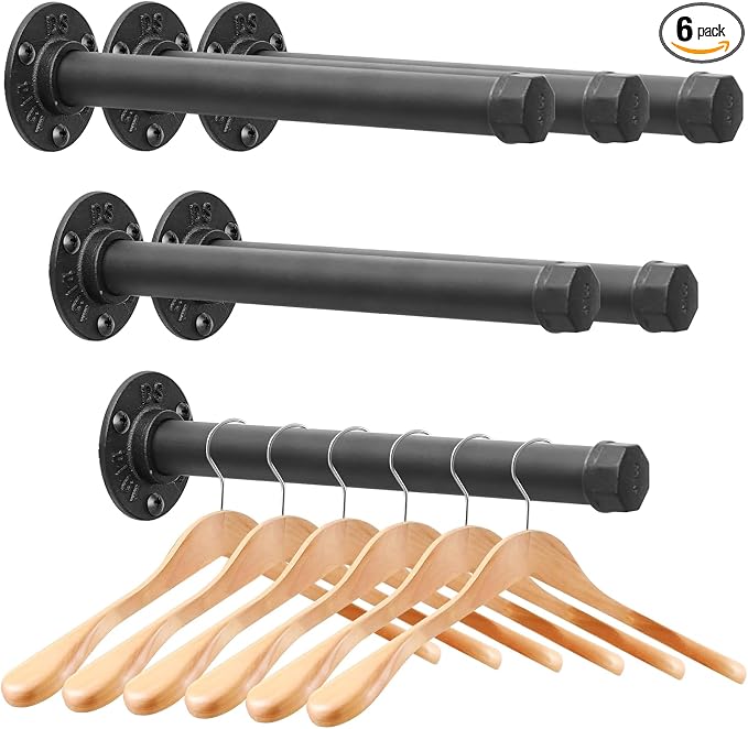 Cast Iron Wall Mounted Clothes Rack, Heavy Duty Industrial Pipe Clothing Rack by Cazzon