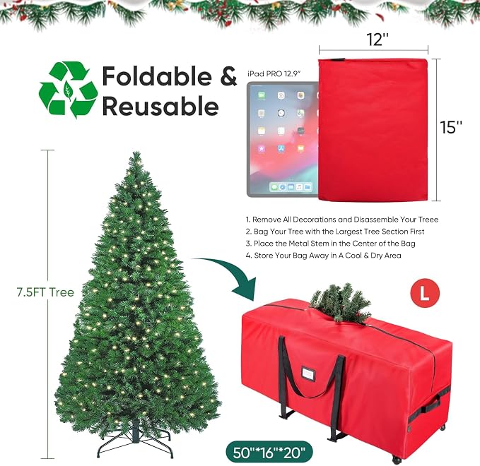 BALEINE 7.5 ft Rolling Christmas Tree Storage Bag, 2 Swivel Wheels - Image 4