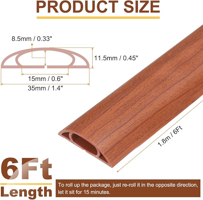 HARFINGTON 6ft Cord Cover Floor W0.6 x H0.33 Inner Channel PVC Hide Extension - Image 2