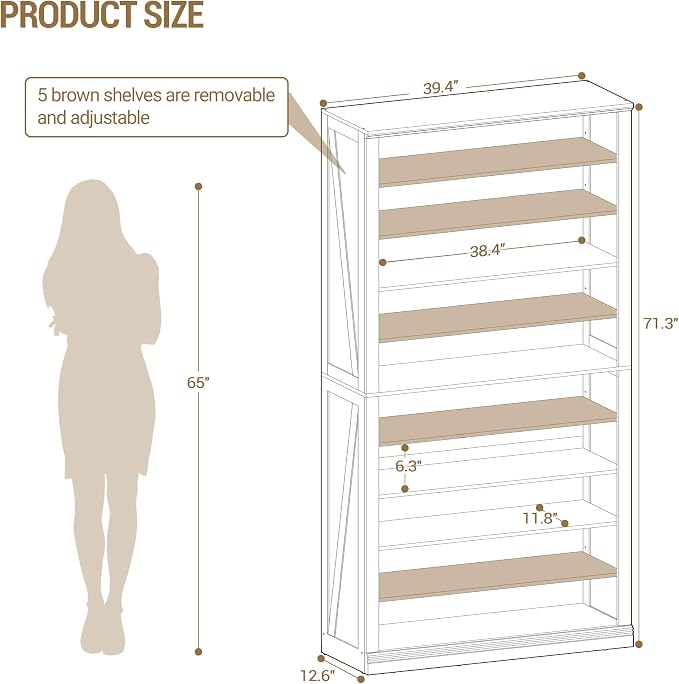 Hzuaneri Shoe Storage Cabinet, 10 Tiers Farmhouse Tall Shoe Cubby Organizer | - Image 2