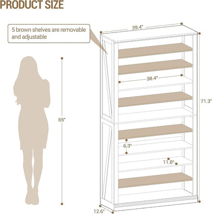 Hzuaneri Shoe Storage Cabinet, 10 Tiers Farmhouse Tall Shoe Cubby Organizer | - Image 2