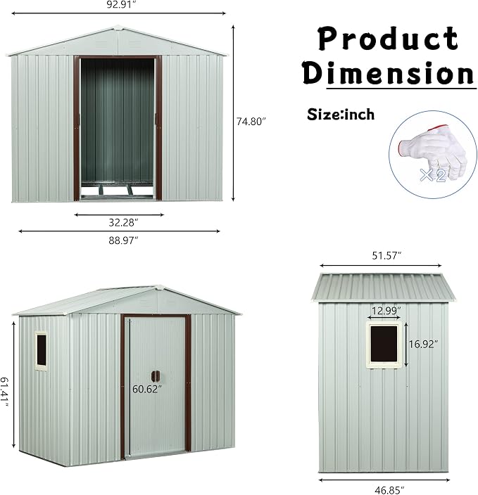 Outdoor Metal Storage Shed Window Ventilation Foundation Frame Waterproof - Image 3
