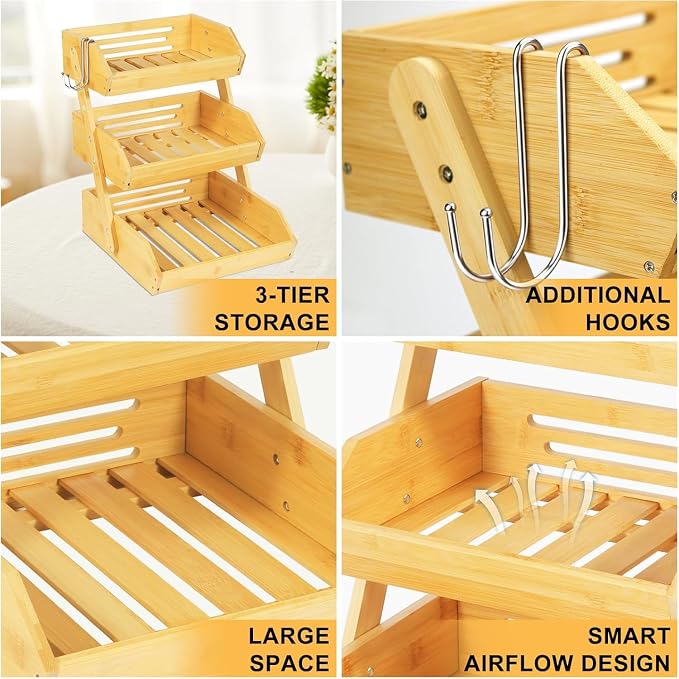 Bamboo Fruit Basket 3 Tier for Kitchen Counter, Assemble Display Stand for - Image 4