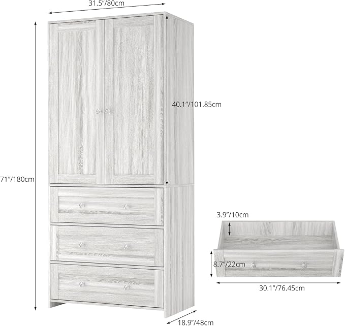 VOWNER 71" Tall Armoire Wardrobe Closet - Image 2
