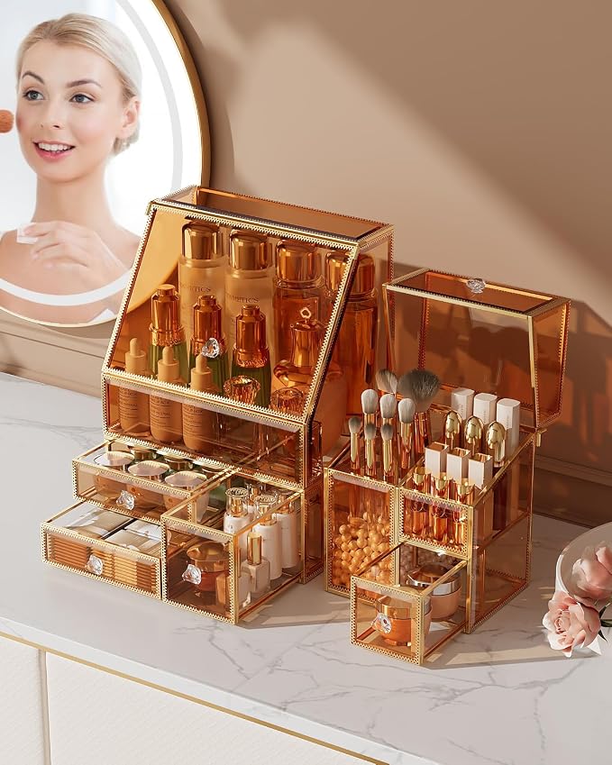 Makeup Organizer Amber, Glass Vanity Organizer - Image 5