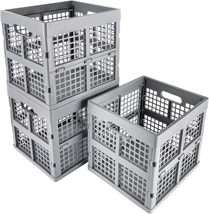 3-Pack Collapsible Plastic Storage Crates, Foldable Crates by Eslite