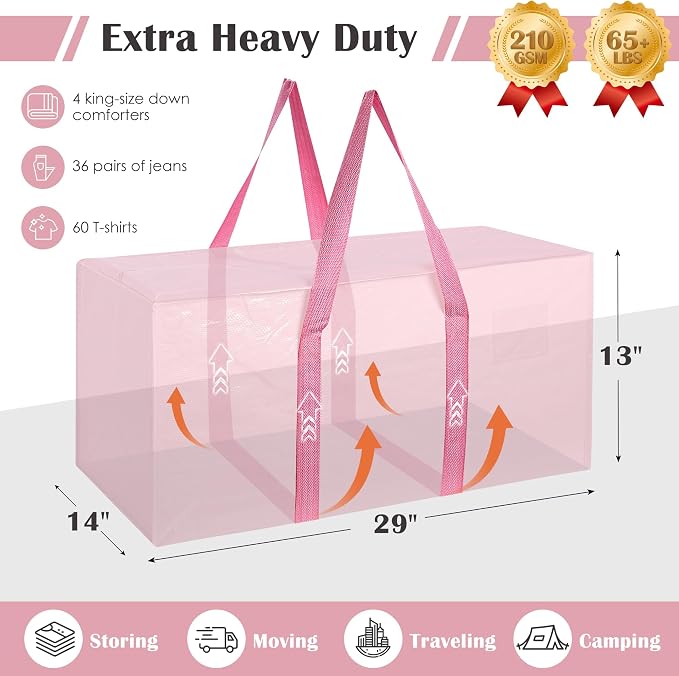 6 Pack Moving Bags with Full-Open Side Zipper, Extra Large 93L Heavy Duty - Image 2