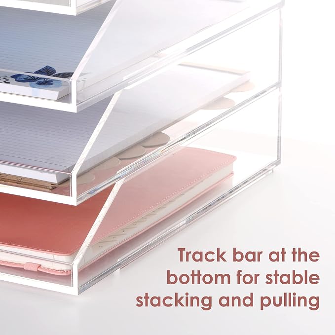 Stackable Clear Acrylic Paper Trays, Desk File Organizer, A4 Paper Holder - Image 5