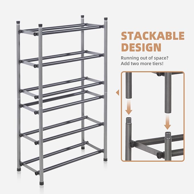 STORAGE MANIAC Expandable Shoe Rack, 16 Pairs Stackable Small Shoe Rack - Image 5