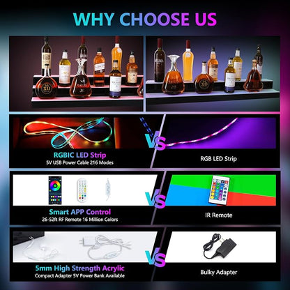 Led Lighted Liquor Bottle Display Shelf, 40 Inch 2 Tier Whiskey Rack, Support - Image 4