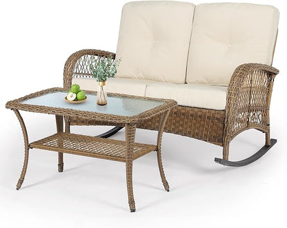 VIVIJASON Outdoor Wicker Loveseat Rocking Chair by VIVIJASON