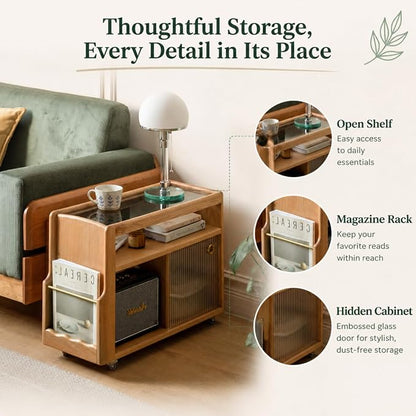 Solid Wood Side Table with Storage, Narrow End Table with Magazine Rack | Red - Image 6
