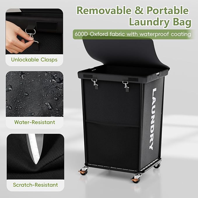 Laundry Hamper with Wheels and Lid, 150L Heavy Duty Rolling Laundry Basket - Image 6