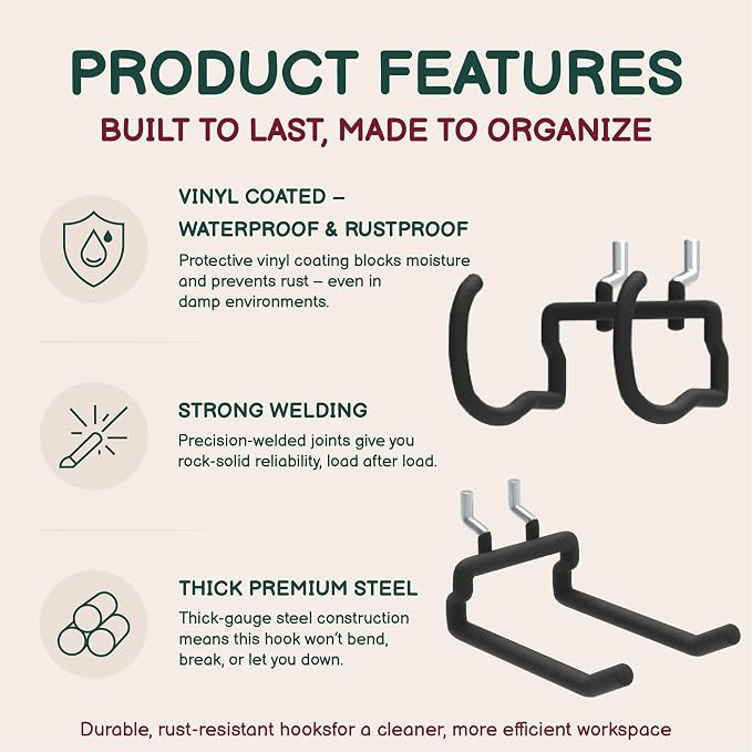 8-Pack Heavy Duty Pegboard Drill Holder & Utility Hooks Set | Fit 1/4 Inch - Image 3