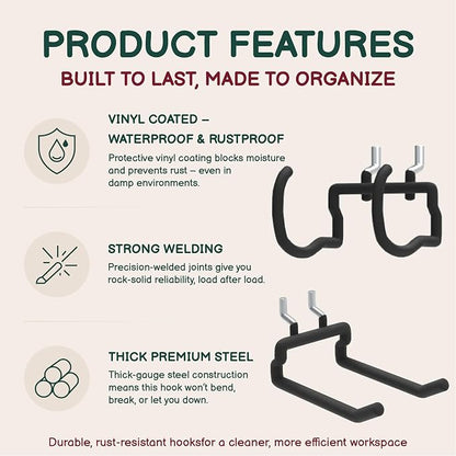 8-Pack Heavy Duty Pegboard Drill Holder & Utility Hooks Set | Fit 1/4 Inch - Image 3