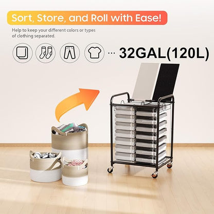 120L Laundry Sorter 2 Section, Rolling Laundry Basket - Image 6