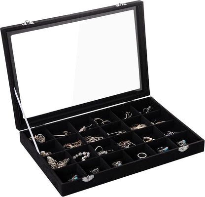 Frebeauty Velvet Jewelry Tray, 24 Grid Jewelry Organizer by Frebeauty