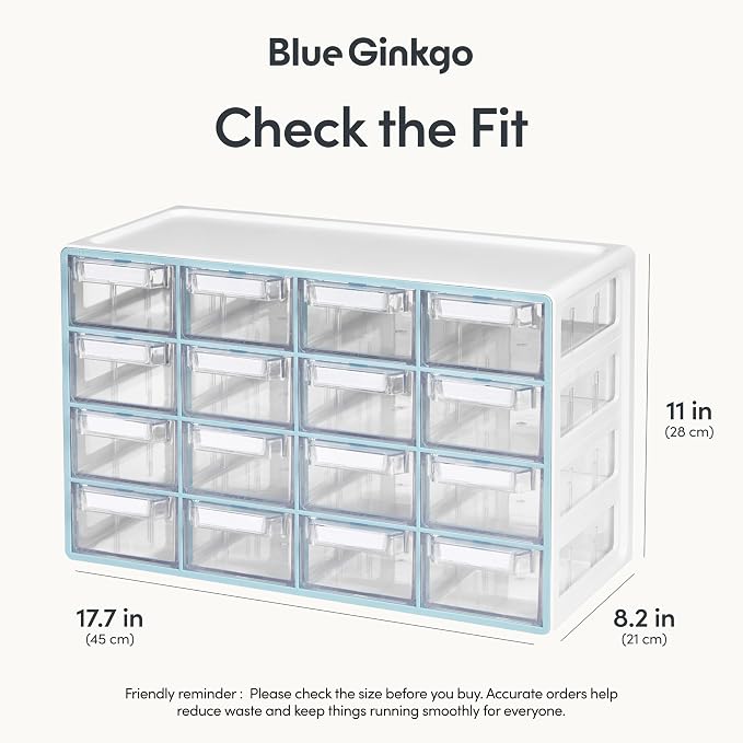 Blue Ginkgo Medium 16-Drawer Cabinet – Stackable Clear Organizer - Image 2