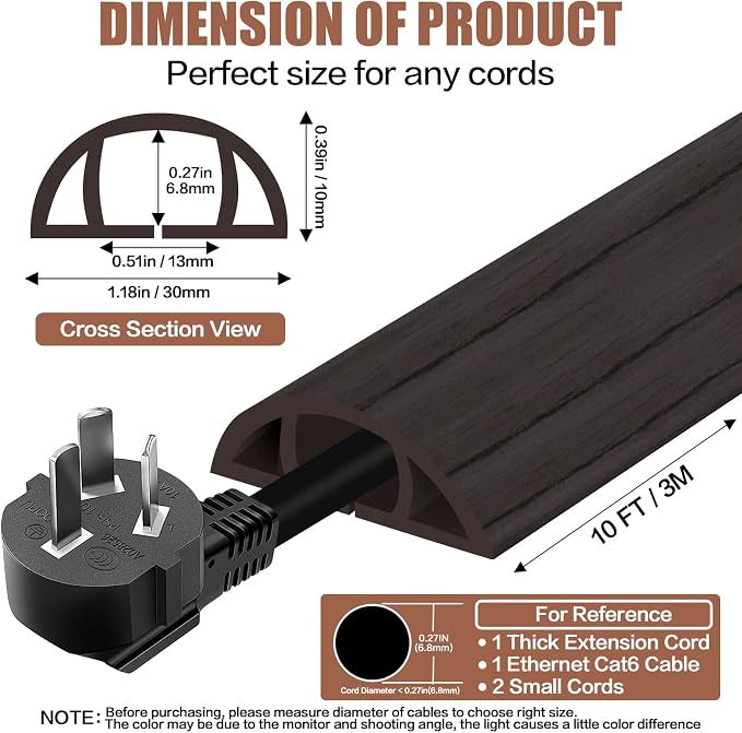 Floor Cord Cover Self Adhesive Cord Hider, 10FT Cable Management, Extension - Image 2