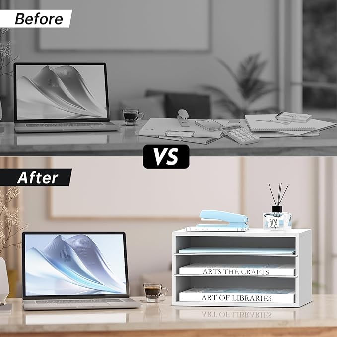3 Tier Wood Desk Organizer, Mail Sorter and Paper Organizer - Image 6