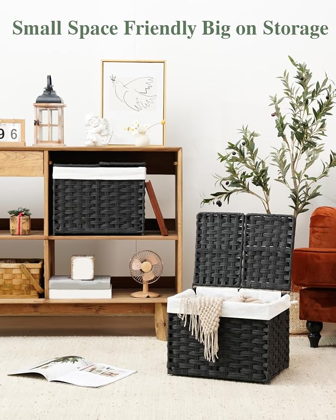 SETVSON Storage Basket with Lid, 2-Lid PE Rattan Storage Bin, 2 Separate Lids - Image 3