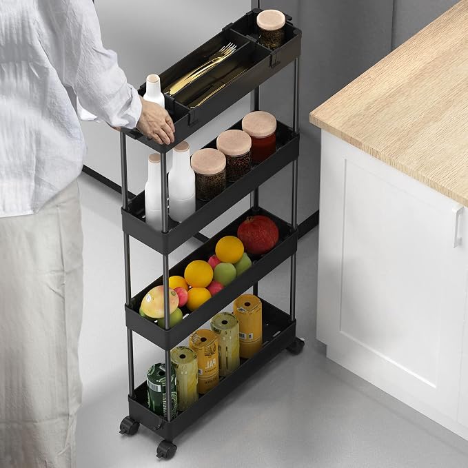 SPACELEAD Slim Storage Cart 4 Tier, Bathroom Organizer Rolling Utility - Image 7