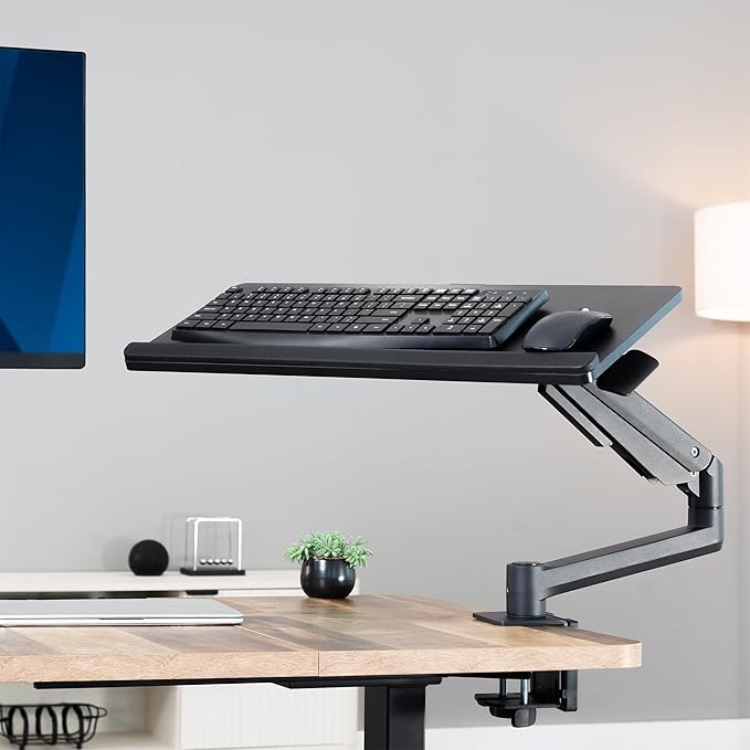 VIVO Sit-Stand 24 Inch Pneumatic Spring Keyboard and Mouse Tray Clamp-on Desk - Image 2