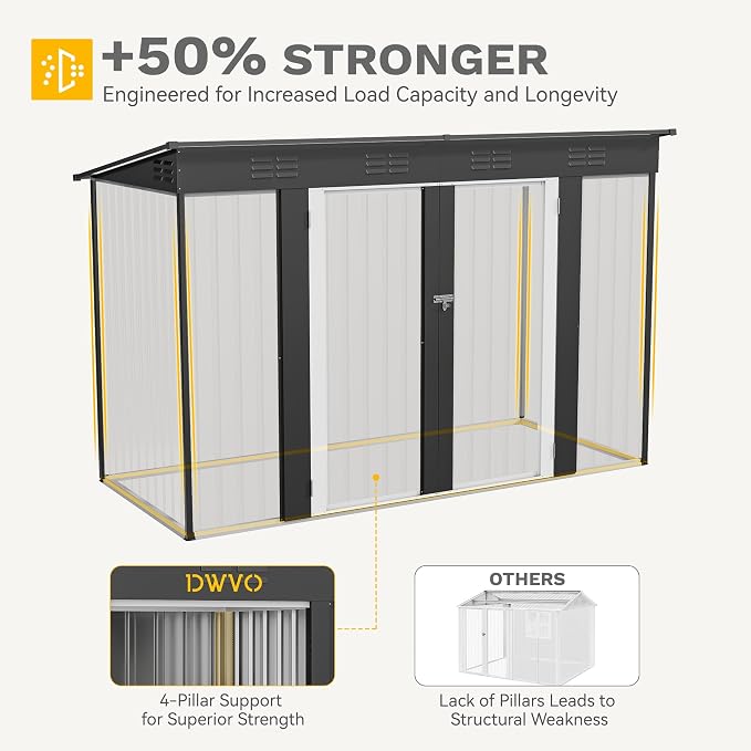 DWVO 9' x 4' Outdoor Storage Shed, Lockable Double Doors, Sloped Roof, - Image 7